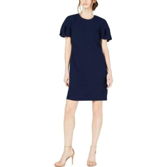 NWT Trina Turk Navy Blue Dress Sz 4 Jacinta Short Sleeve Navy Blue Knee Length - Picture 1 of 6